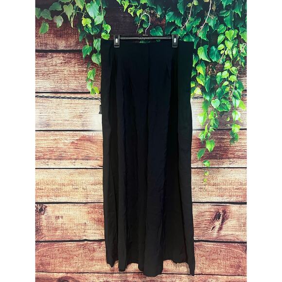 Anthropologie Wide Leg Pants Flowy Beachy Black Cotton Linen Blend Women 16 NWOT - Picture 1 of 5